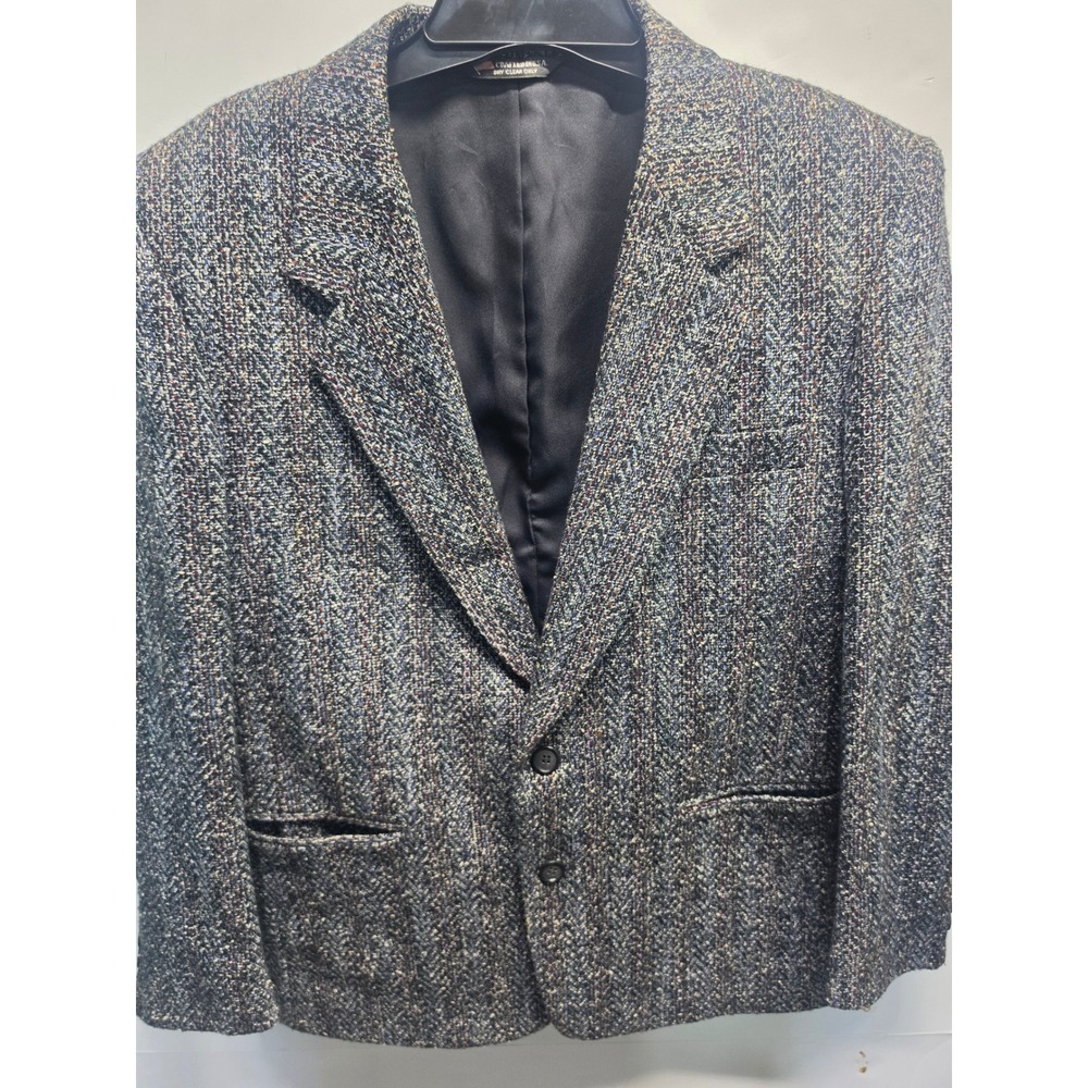 Raffinati Mens Vintage Herringbone Tweed Blazer Blue Grey Two Button Made in USA
